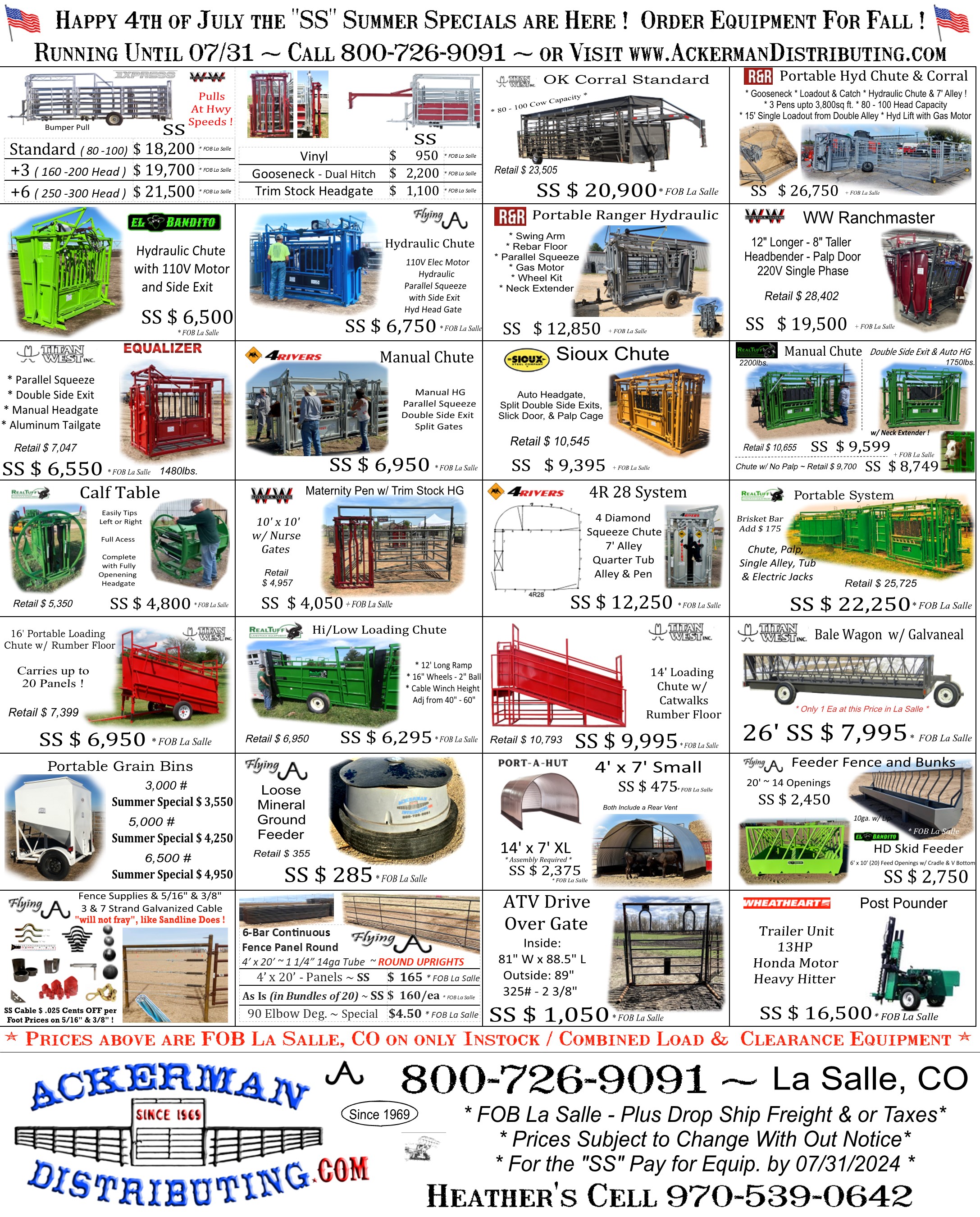 Happy 4th of July the "SS" Summer Specials are Here !  Order Equipment For Fall !